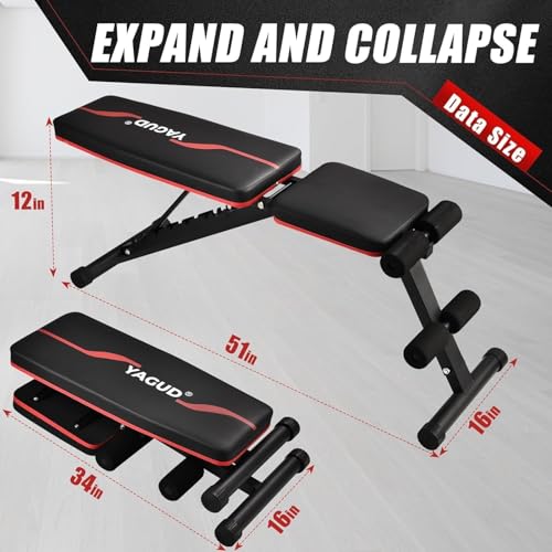 Adjustable Weight Bench - Foldable Strength Bench, 880LB Capacity - Classic Black