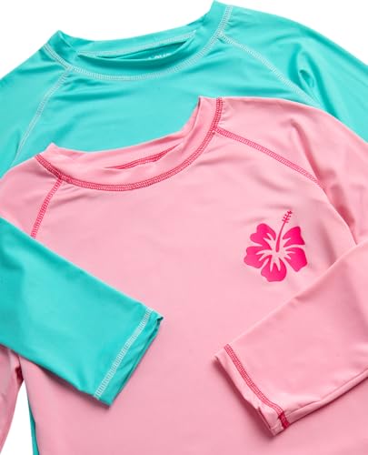 Long Sleeve Rash Guard Swim Shirts - Mint & Light Pink - 2 Pack