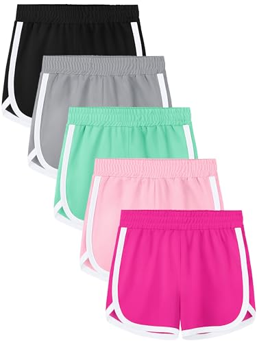 Girls Quick Dry Dolphin Shorts - 5 Pack Athletic Gym Wear