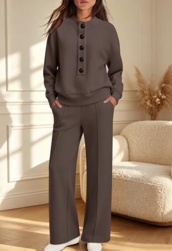 SENSERISE Women's 2-Piece Coffee Brown Sweatsuit Set - Small Lounge Wear