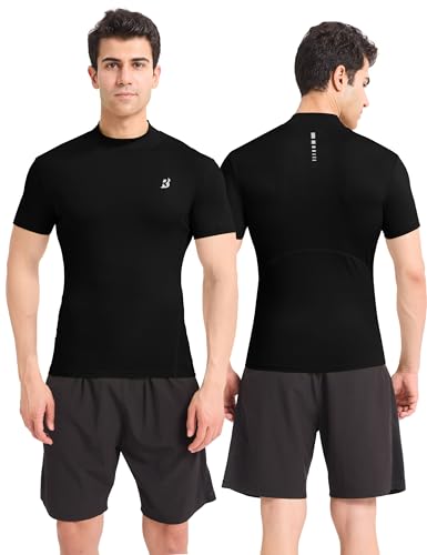 Roadbox Men's Black Medium Short Sleeve Quick Dry Compression Turtleneck Shirt