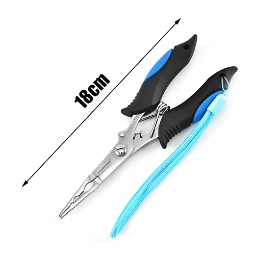 Stainless Steel Long Nose Fishing Pliers with Lanyard - 18cm