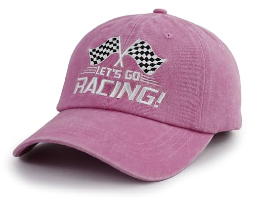 Pink Let's Go Racing Embroidered Cotton Baseball Cap for Men Women - One Size
