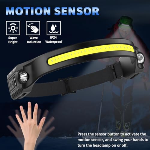 Rechargeable LED Headlamp 5-Pack - 230° Wide Beam with Motion Sensor