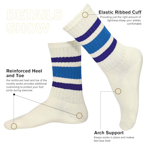 Vintage Striped Crew Socks - One Size Purple Blue