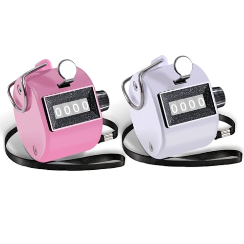 4-Digit Mechanical Handheld Tally Counter - 2 Pack - Pink & White