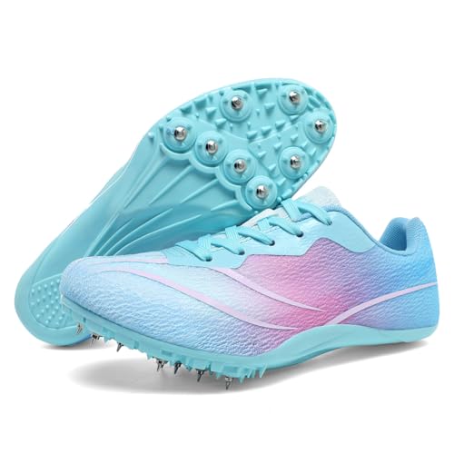 WESHIRUN Track & Field Spikes Shoes Men Women Kids Racing & Jumping Sneakers - Pink, Size 8 Women / 6.5 Men