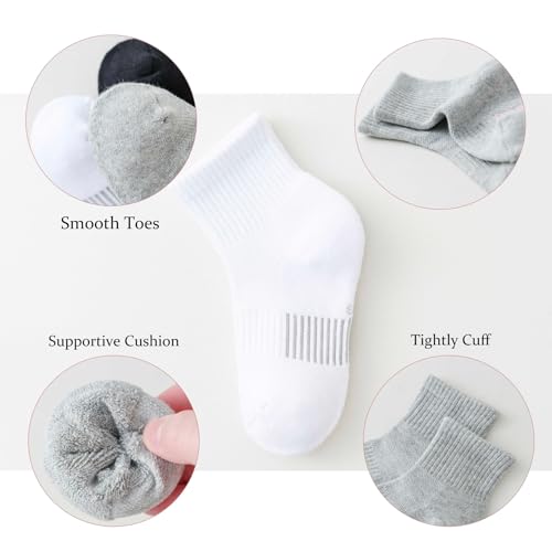 Boys Athletic Socks - Half Cushion Crew Cotton Socks for Kids, 7-10 Years - White, 4 Pack