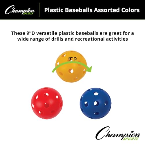9-Inch Hollow Plastic Practice Baseballs - Lightweight Durable Set of 3