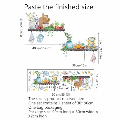 Bowl Kitchenware Utensil Shelf Wall Stickers, sacinora I Love My Kitchen Potted Flowers Wall Decals Removable Vinyl Peel and Stick for Kitchen Dining Restaurant Baking Room Bar Door Home Decor