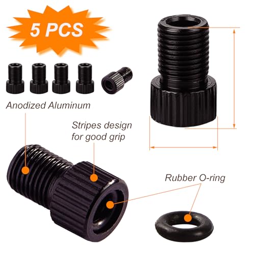 Presta to Schrader Valve Adapter for Bicycle - Aluminum, 5pcs - Black