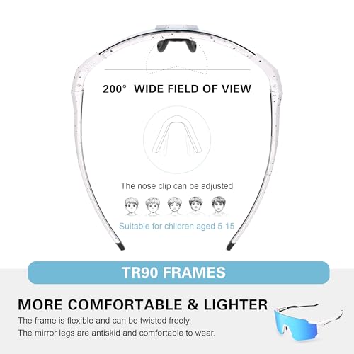 Suoso Kids Polarized Sun Glasses White Frame Blue Lenses UV Protection for Boys Girls 3-12