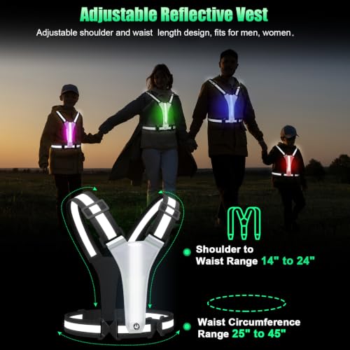 SAWNZC Black LED Reflective Running Vest with 5 Colors & USB Rechargeable - Size Adjustable