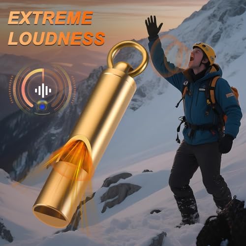 Solid Brass Emergency Whistle 2-Pack - 120dB Pealess Safety Signal for Hiking