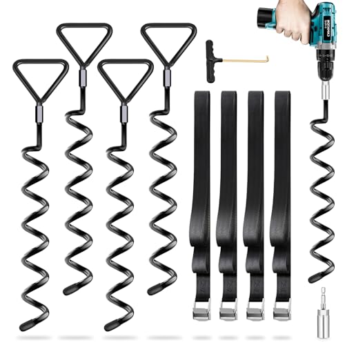 Trampoline Ground Anchors with Strong Straps - Black, 4 Pack