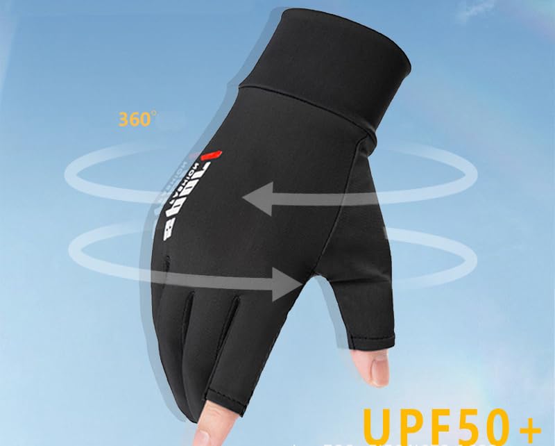 UPF 50+ Fingerless Sun Protection Gloves for Fishing and Driving - Black