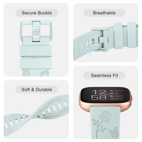 Floral Engraved Soft Sport Band for Fitbit Versa 2 - Light Cyan