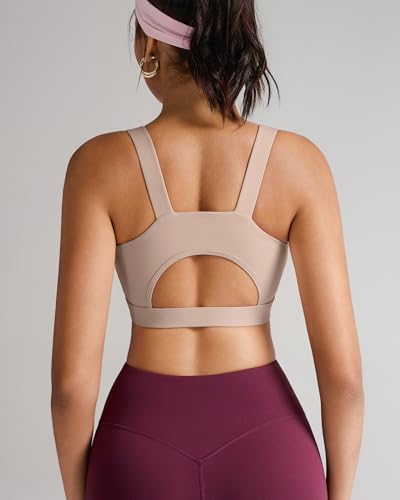 RUNNING GIRL High Impact Sports Bra for Women D-Nude Large Racerback Crop Tank Longline Push-Up
