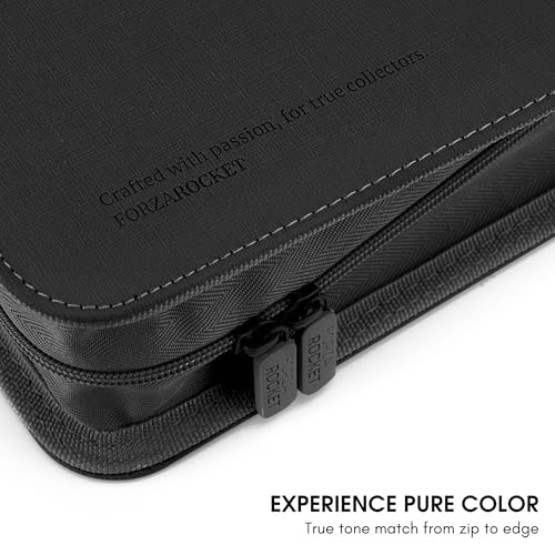 FORZAROCKET Black 9-Pocket Toploader Binder for Trading & Sports Cards, Zippered Ringless Album, PU Leather