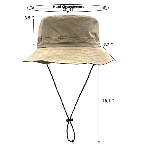 Woogwin Waterproof Bucket Hat with Chin Strap - Quick Dry, Packable Sun & Safari Hat, Khaki, Medium-X-Large