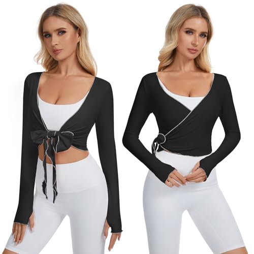 Womens Long Sleeve Ballet Wrap Top - Crop Cardigan for Yoga