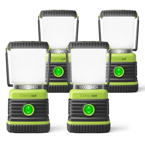Consciot 4 Pack Green Battery-Powered LED Camping Lanterns 1000LM Dimmable & Water-Resistant