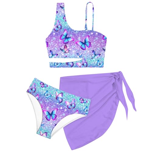 Girls 3-Piece Cutout Bikini Swimsuit Set with Cover-Up - Ages 7-16