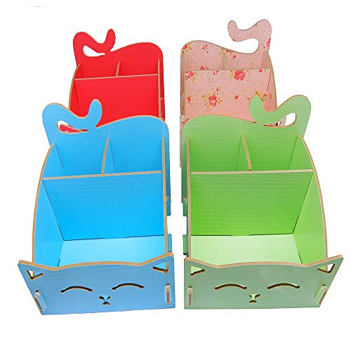 Cat-Themed DIY Desk Organizer - Folding Pen & Pencil Holder - Blue