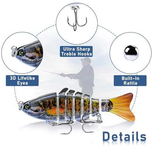 SirChic 3-Pack Multi-Segmented Glide Swim Lure for Bass Fishing
