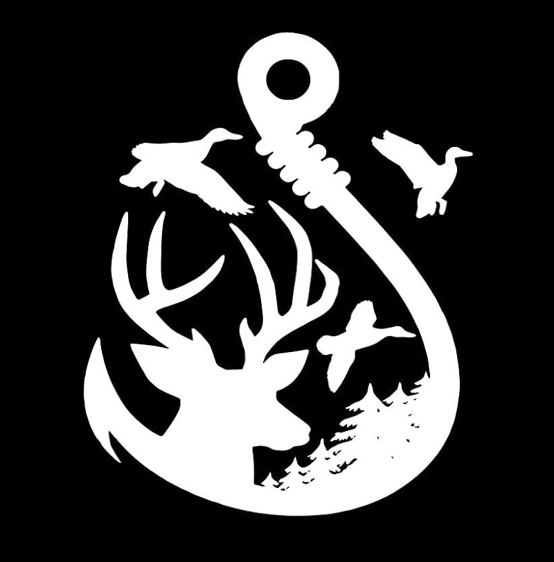 Fishing Deer Head Vinyl Decal - 5x4 White for Truck Windows