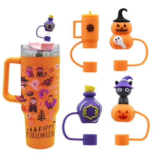 Reusable Straw Cover Caps for 30/40oz Tumblers - 10mm Halloween Set D