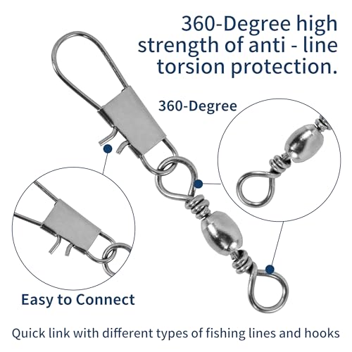 100Pcs Fishing Barrel Swivels with Snaps - 5 Sizes Carbon Steel Tackle Set