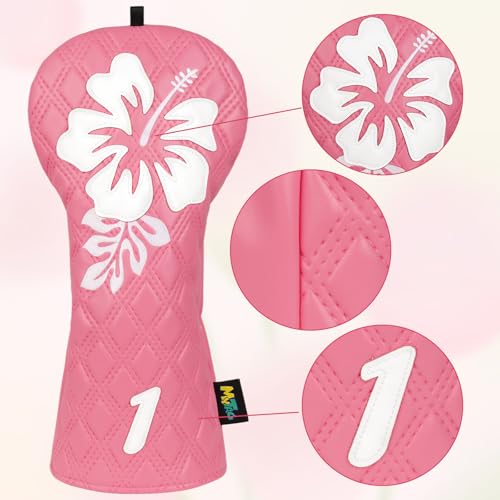 Pink Golf Club Head Covers 4 Pack Set with Hibiscus Flowers for Women - Mytag