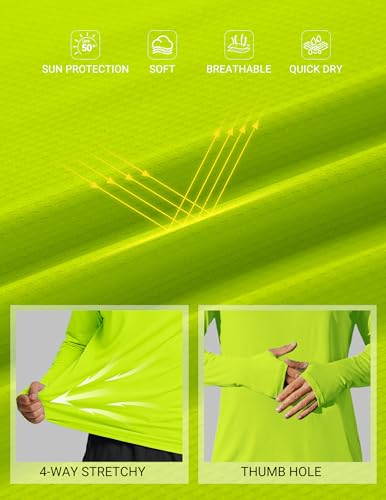 COOFANDY UPF 50+ Men's Hooded Rash Guard Shirt, Fluorescent Green XL, Quick Dry
