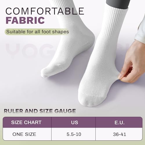 Non-Slip Pilates Socks with Grips for Women - 3 Pairs, White