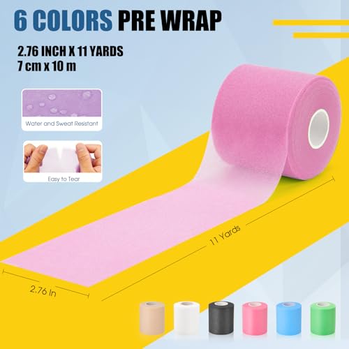 Pre Wrap Athletic Tape 6 Pack - 2.76 Inch x 11 Yards - Pink
