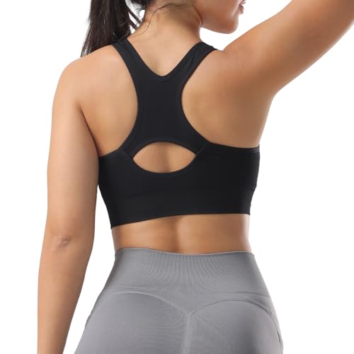 Senlinyoga Medium Support Women's Sports Bra Front Closure Seamless Black