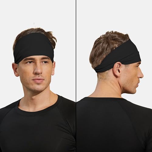 Soft Non-Slip Sports Headbands for Men - 3 Pack Black