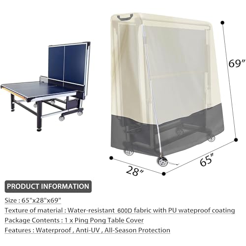 Aaaspark Waterproof Ping Pong Table Cover 65"W x 28"D x 69"H Beige Indoor Outdoor