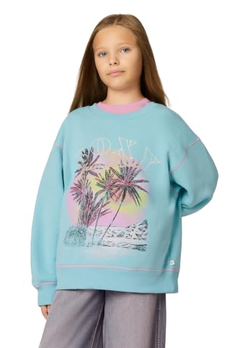 Roxy Girls' Oversized Fit Graphic Fleece Crewneck Sweatshirt - Tibetan Stone Swell 12-14