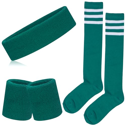 Sweatbands and Striped Socks Set - Green/White Stripe