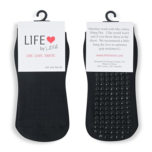Non-Slip Sticky Grip Socks for Barre, Yoga, Dance - Black on Black