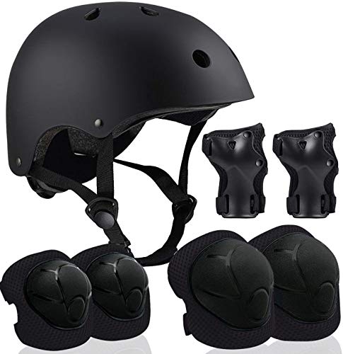 Adjustable Kids Helmet and Protective Gear Set - Black Set, Small