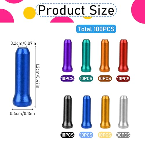 100pcs Bike Cable End Caps - Aluminum Alloy, 8 Colors