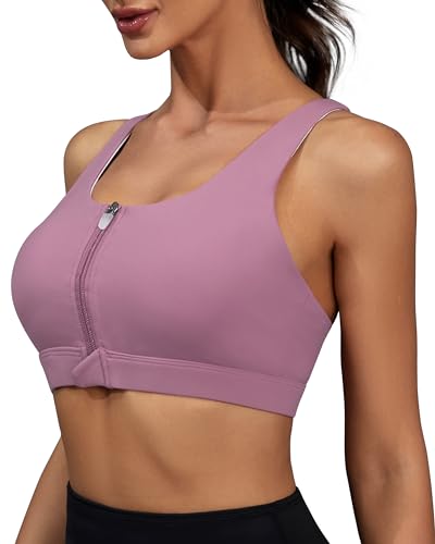 High Impact Front Zipper Sports Bra for Women - Criss-Cross Back