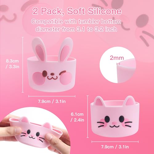 Silicone Protective Boot for Tumblers - 2 Pack Pink Rabbit & Cat Design