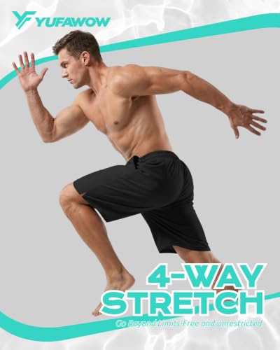 Yufawow 9 Inch Men Swim Trunks with Mesh Lining - Quick Dry, Breathable Pockets, Solid Black XXL