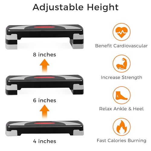 Adjustable 31" Aerobic Step Platform - Red, Non-Slip Fitness Stepper