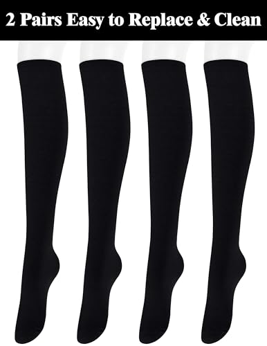 Knee High Socks for Women - 2 Pack Solid Black & Striped Tube Socks