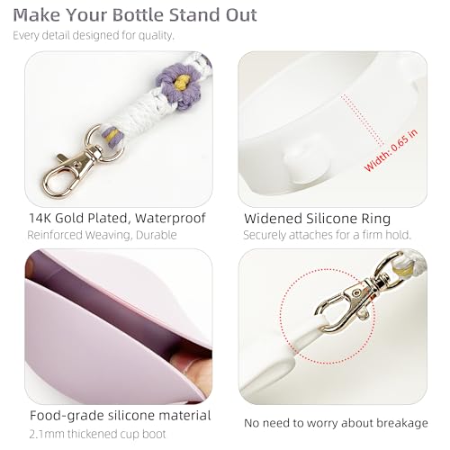 Silicone Boot & Handle Strap Set with Cherry Charm for Owala 40 oz - Purple